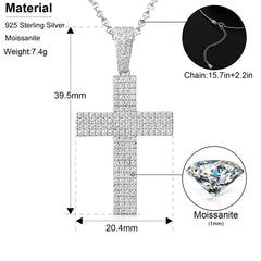 Moissanite Men Women Hip Hop Cross Pendant 925 Sterling Silver Material Hip Hop Fine Jewelry Top Quality 2.8cm*5.6cm 3.64CTW