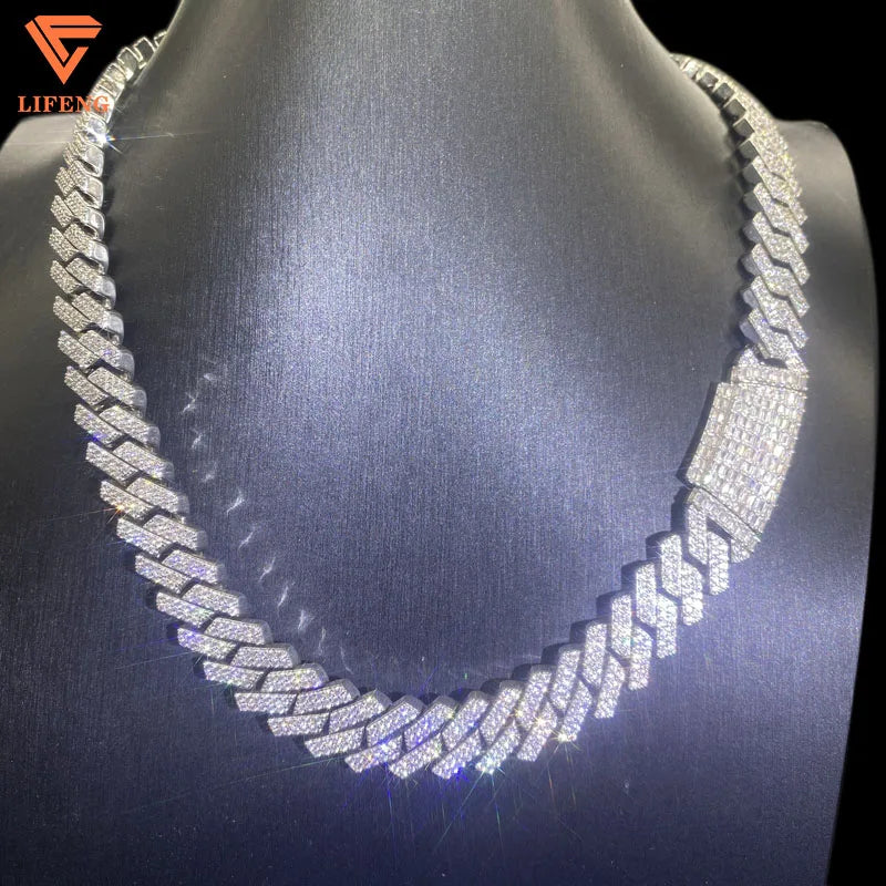 Lifeng Jewelry Hip Hop White Gold Plated Cuban Link Chain  Full Iced Out Diamond  Hip Hop Chain Necklace for Men
