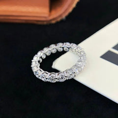 Round Cut Lab Grown Diamond Ring 18K Solid Gold Wedding Engagement Band a Full Circle of Rings