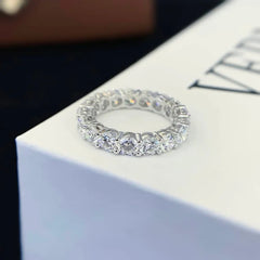 Round Cut Lab Grown Diamond Ring 18K Solid Gold Wedding Engagement Band a Full Circle of Rings