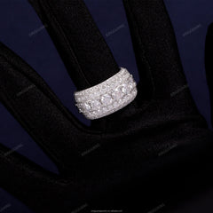Moissanite  S925 Silver Full Iced Out Diamond Cuban Rings Moissanite