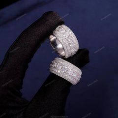 Moissanite  S925 Silver Full Iced Out Diamond Cuban Rings Moissanite