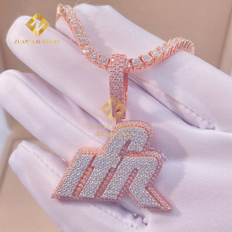 Pass Diamond Tester Two Tone Double Layered 3D Luxury Women Jewelry 925 Silver Hip Hop VVS1 Moissanite Diamond Name Pendant