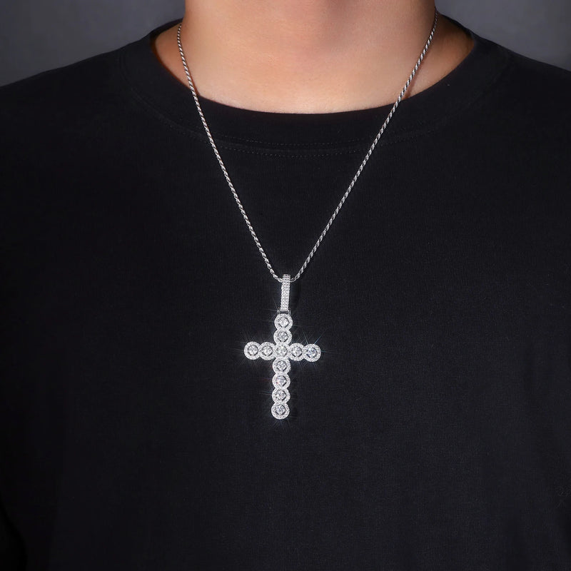 Fine Jewelry Pendant Necklaces Iced Out 925 Silver Moissanite Cross Pendant Necklace Moissanite Chain Necklace Men