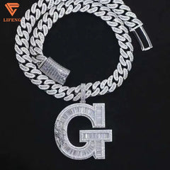 Factory Custom Fashion Jewelry 925 Sterling Silver Round&Baguette Cut VVS Moissanite Hiphop Big Initial G 3D Letter Pendant