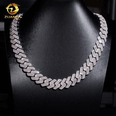 Gold Cuban Link 925 Silver Moissanite Chain 18mm Baguette