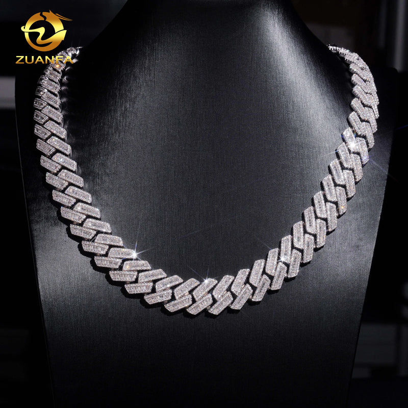 Gold Cuban Link 925 Silver Moissanite Chain 18mm Baguette