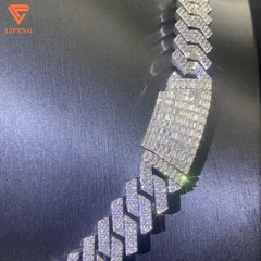 Lifeng Jewelry Hip Hop White Gold Plated Cuban Link Chain  Full Iced Out Diamond  Hip Hop Chain Necklace for Men
