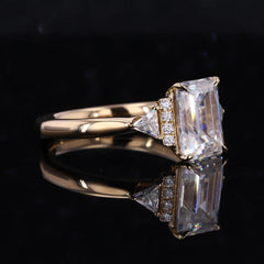 Special Beautiful Emerald Cut 14K Yellow Gold White Moissanite Trendy Rings