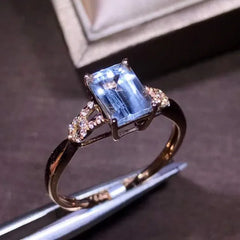 18k Rose Gold White Sapphire 1.2ct Natural Aquamarine Elegant Ladies Ring Anello Elegante Da Donna in Acquamarina Naturale
