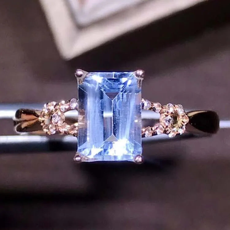 18k Rose Gold White Sapphire 1.2ct Natural Aquamarine Elegant Ladies Ring Anello Elegante Da Donna in Acquamarina Naturale