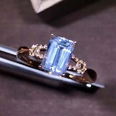 18k Rose Gold White Sapphire 1.2ct Natural Aquamarine Elegant Ladies Ring Anello Elegante Da Donna in Acquamarina Naturale