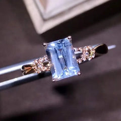 18k Rose Gold White Sapphire 1.2ct Natural Aquamarine Elegant Ladies Ring Anello Elegante Da Donna in Acquamarina Naturale