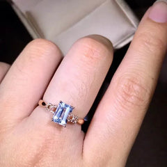 18k Rose Gold White Sapphire 1.2ct Natural Aquamarine Elegant Ladies Ring Anello Elegante Da Donna in Acquamarina Naturale