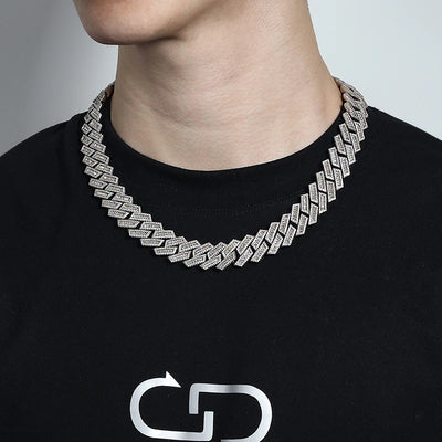 18mm Iced Out Cuban Link Chain in 925 Silver with Moissanite (GRA Certified)
