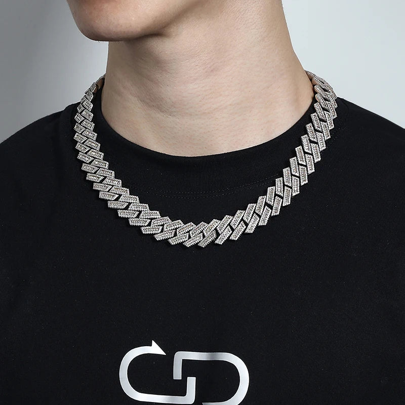 18mm Iced Out Cuban Link Chain in 925 Silver with Moissanite (GRA Certified)