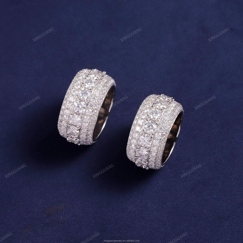 Moissanite  S925 Silver Full Iced Out Diamond Cuban Rings Moissanite
