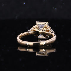 Special Beautiful Emerald Cut 14K Yellow Gold White Moissanite Trendy Rings