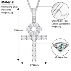 Moissanite Men Women Hip Hop Cross Pendant 925 Sterling Silver Material Hip Hop Fine Jewelry Top Quality 2.8cm*5.6cm 3.64CTW