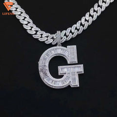 Factory Custom Fashion Jewelry 925 Sterling Silver Round&Baguette Cut VVS Moissanite Hiphop Big Initial G 3D Letter Pendant