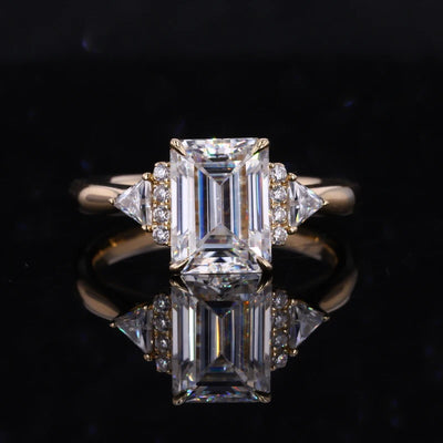 Emerald Cut White Moissanite Ring in 14K Yellow Gold