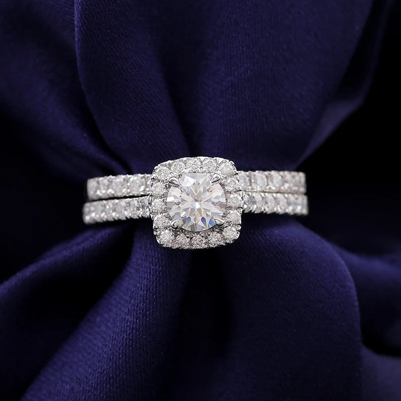 Round Provence Custom 10k 14K 18K Solid Gold Fine Jewelry Set Woman Engagement Band Round DEF VVS Moissanite Ring for Couple Set