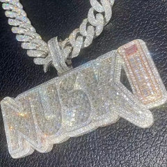 Custom Rectangle 925 Sterling Silver Moissanite Pendant with Cut Letter Name Chain Jewelry for Men