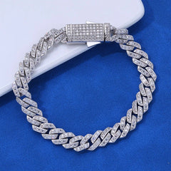 ICEBLING 925 Silver Moissanite 8mm Prong Cuban Link Chain Iced Out Pass Diamond Tester Single Row VVS Necklace Jewelry