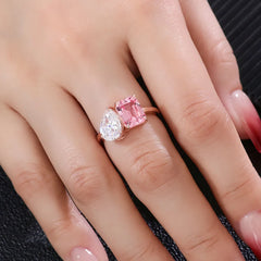 Pink 14K–18K Gold 1CT Emerald-Cut VVS Moissanite Flower Halo Engagement Ring