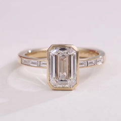 Gold Emerald 14K–18K-Cut 2CT VVS Moissanite Bezel Engagement Ring