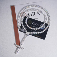 VVS Moissanite Cross Pendant with Tennis Link Chain – 3mm 925 Silver