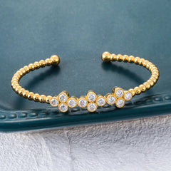 Gold Moissanite Bangle Bracelet 10K–18K – Round-Cut D Color VVS Stones with GRA Certification