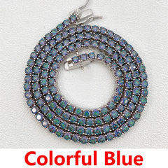 Hiphop 3-4mm Golden Yellow Moissanite Tennis Chain Bracelet Necklace S925 Silver Blue Moissanite Diamond Link Necklace Gift