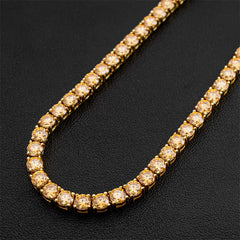 Hiphop 3-4mm Golden Yellow Moissanite Tennis Chain Bracelet Necklace S925 Silver Blue Moissanite Diamond Link Necklace Gift
