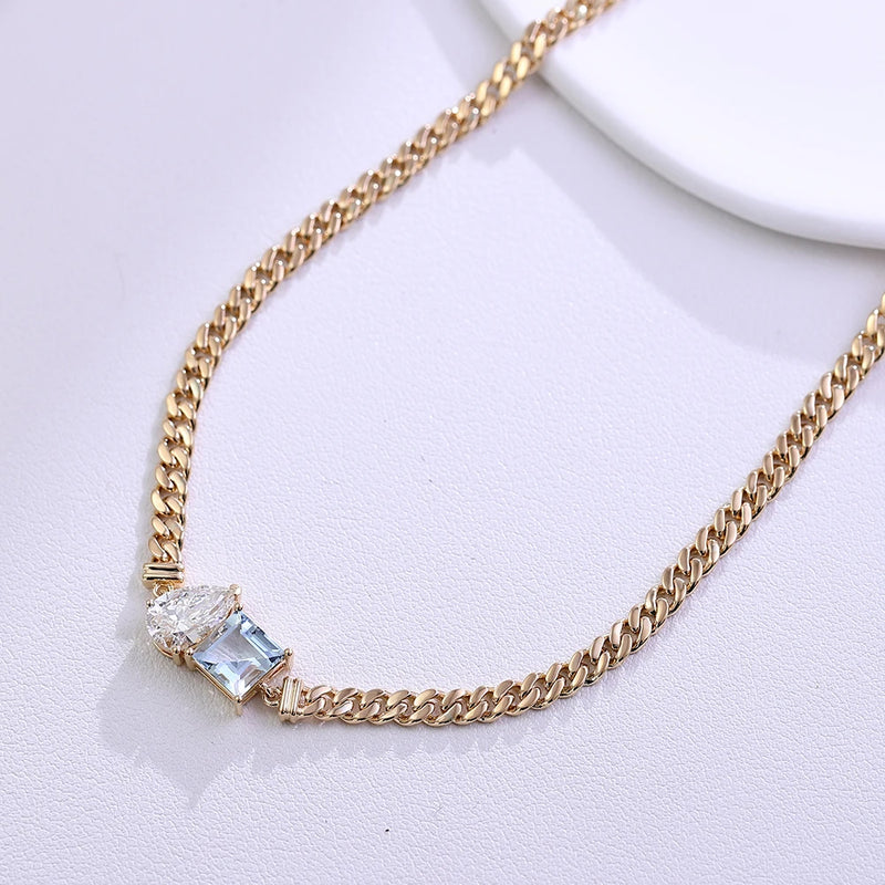Cuban Chain Necklace  10K–14K Solid Gold– 3CT Pear-Cut VVS Moissanite Pendant