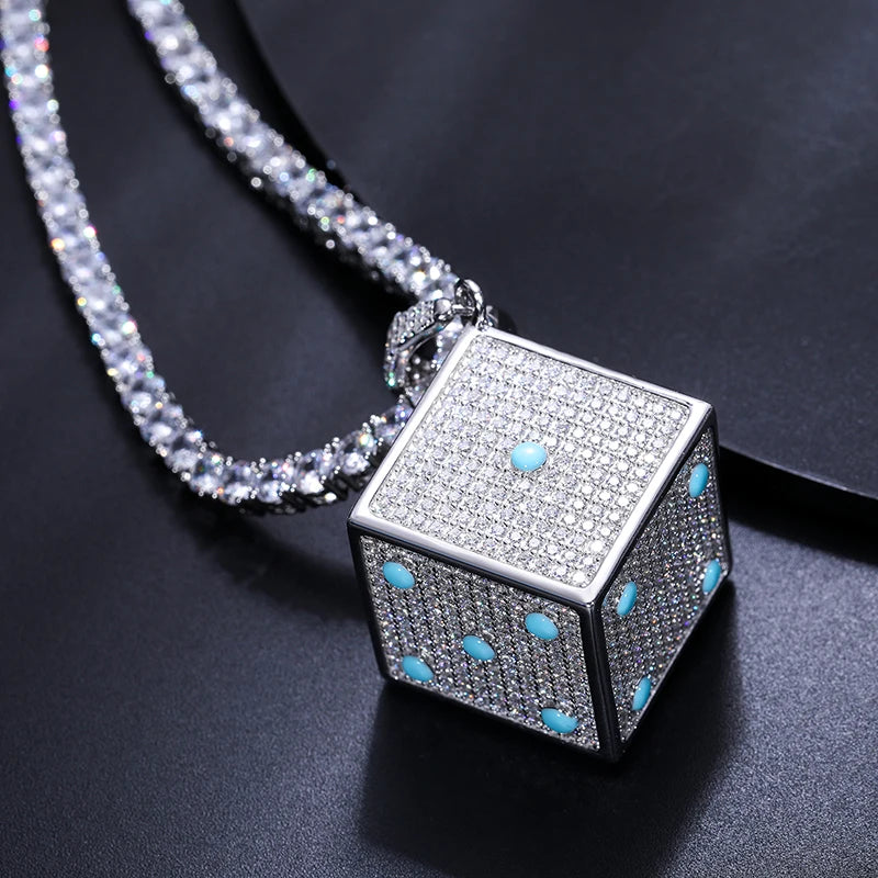 Glowing Dice VVS Moissanite Pendant – 925 Sterling Silver Iced-Out Necklace for Men