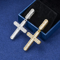 Luxury Iced Out Baguette Moissanite Cross Pendant Necklace For Woman 925 Sterling Silver Hip Hop Man Religion Charm Jewelry Gift