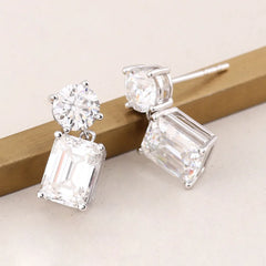 Stud Earrings Emerald-Cut VVS Moissanite 14K White Gold 4CT