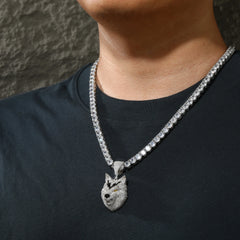 New Hip Hop 925 Sterling Silver Bling 3D Wolf Pendant Necklace Iced Out Moissanite Necklaces for Men Charm Jewelry Gift With GRA