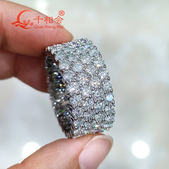 S925 Silver 3mm four rows 3.5mm three rows full round d vvs white Moissanite ring Men women Ring Luxury Style