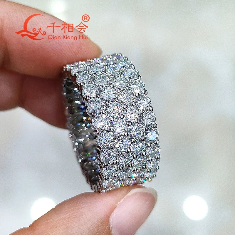 S925 Silver 3mm four rows 3.5mm three rows full round d vvs white Moissanite ring Men women Ring Luxury Style