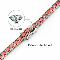 Hiphop 3-4mm Golden Yellow Moissanite Tennis Chain Bracelet Necklace S925 Silver Blue Moissanite Diamond Link Necklace Gift