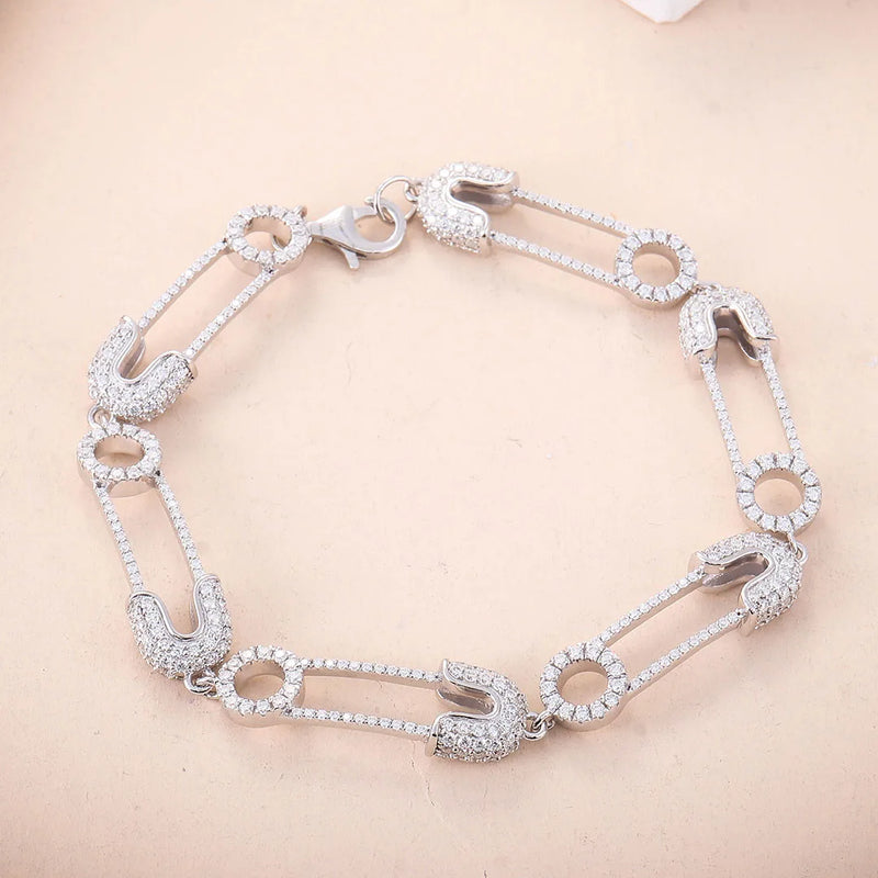 Paper Clip Bracelet – 7.5-Inch Round-Cut VVS Moissanite Chain for Women