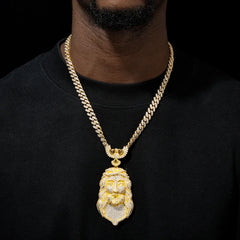 Full Iced Out Bling Moissanite Jesus Head Pendant For Men Big Religious Jesus Christ Necklace Hip Hop Christian Rock Rapper Jewe