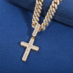 Luxury Iced Out Baguette Moissanite Cross Pendant Necklace For Woman 925 Sterling Silver Hip Hop Man Religion Charm Jewelry Gift