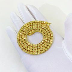 Hiphop 3-4mm Golden Yellow Moissanite Tennis Chain Bracelet Necklace S925 Silver Blue Moissanite Diamond Link Necklace Gift