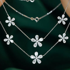 Provence 18K Solid White Gold Flower Necklace – 0.65CT VVS Moissanite Pendant for Women