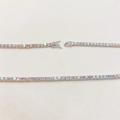 Hiphop 3-4mm Golden Yellow Moissanite Tennis Chain Bracelet Necklace S925 Silver Blue Moissanite Diamond Link Necklace Gift
