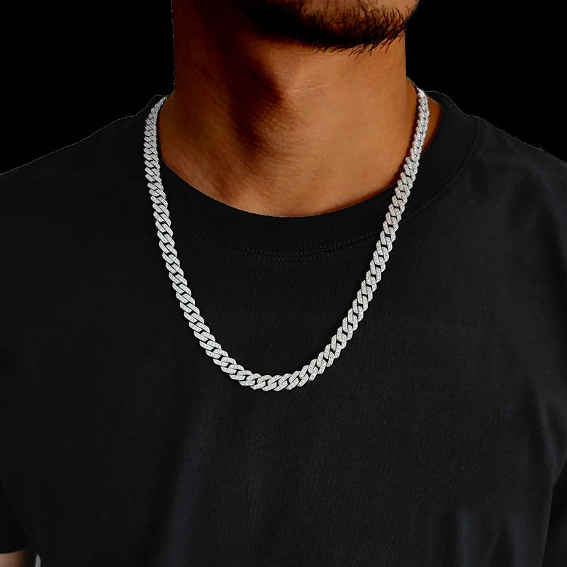 VZ 8mm Silver Moissanite Cuban Link Chain Necklace