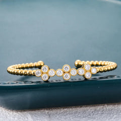 Gold Moissanite Bangle Bracelet 10K–18K – Round-Cut D Color VVS Stones with GRA Certification